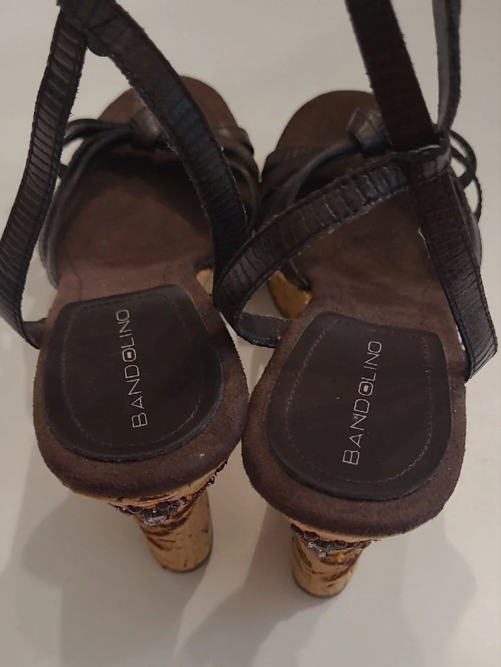 Bandolino Beaded Flower Accent Cork Wedge Sandals Bohemian Ankle Strap Heel Y2K